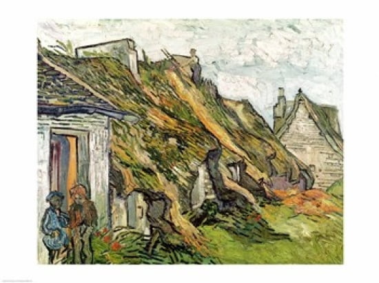 Posterazzi Thatched Cottages in Chaponval Canvas Art - Vincent Van Gogh (36 x 24)