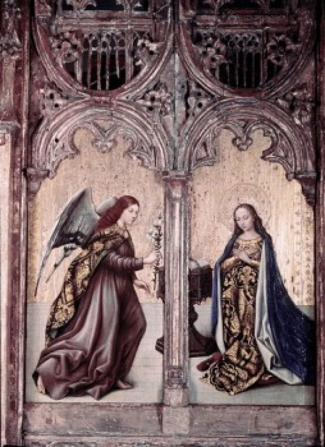 Posterazzi The Annunciation 14th C Master of Avignon (14th C French) Tempera on wood panel Canvas Art - Master of Avignon (24 x 36)