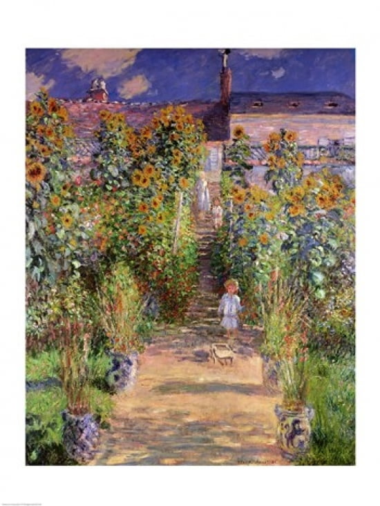 Posterazzi The Artists Garden at Vetheuil 1880 Canvas Art - Claude Monet (24 x 36)