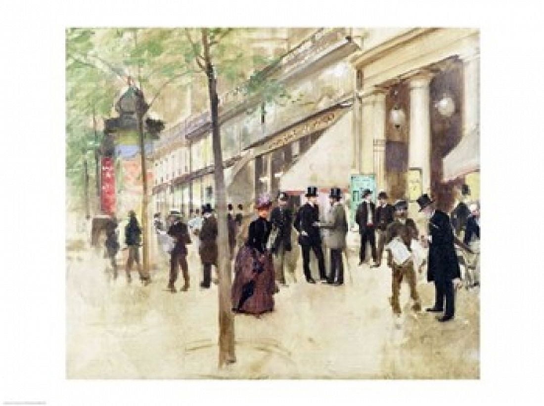 Posterazzi The Boulevard Montmartre and the Theatre des Varietes Canvas Art - Jean Beraud (36 x 24)