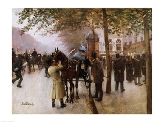 Posterazzi The Boulevards Evening in Front of the Cafe Napolitain Canvas Art - Jean Beraud (36 x 24)