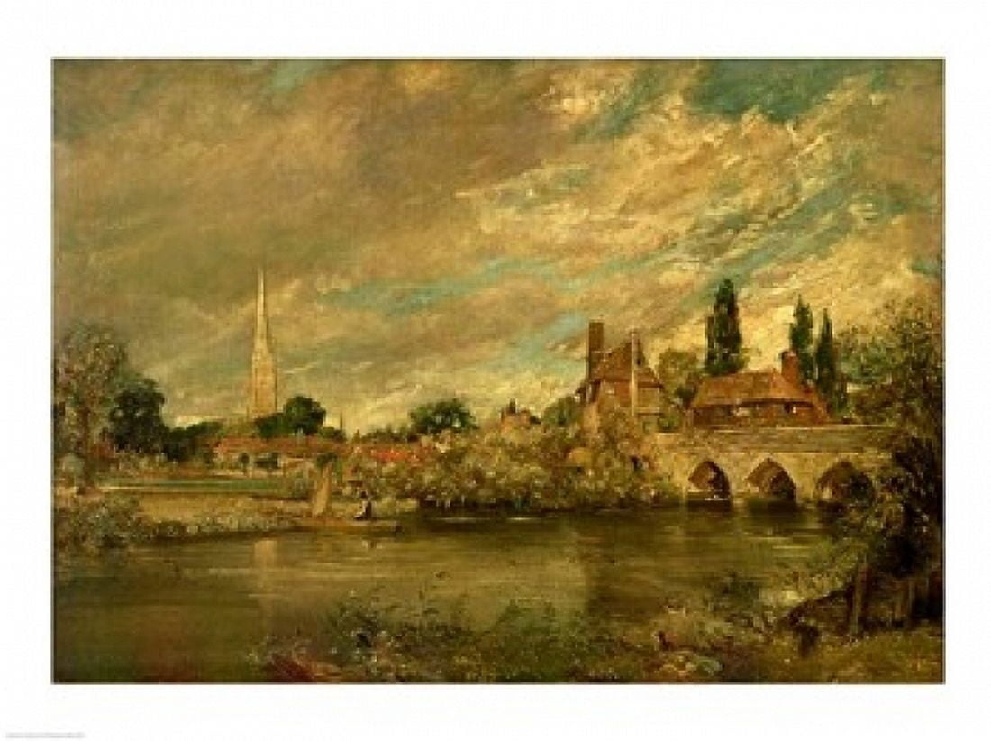 Posterazzi The Bridge of Harnham and Salisbury Cathedral Canvas Art - John Constable (36 x 24)