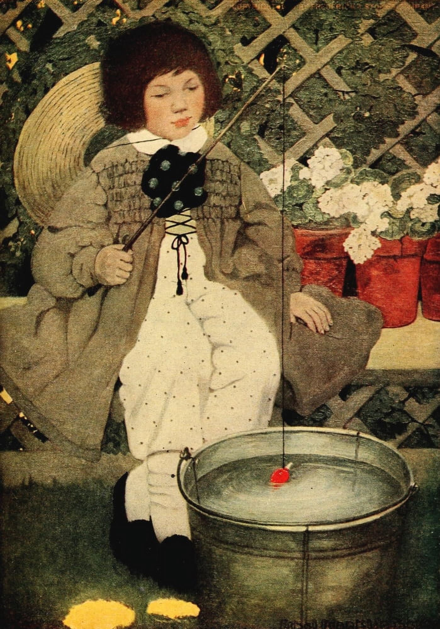 Posterazzi The Complete Mother Goose 1909 Fishing Canvas Art - Ethel Franklin Betts (24 x 36)