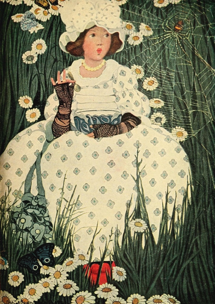 Posterazzi The Complete Mother Goose 1909 Little Miss Muffet Canvas Art - Ethel Franklin Betts (24 x 36)