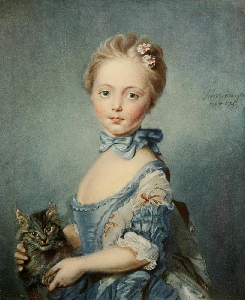 Posterazzi The Connoisseur 2 1902 Girl with cat Canvas Art - Jean-Baptiste Perronneau (24 x 36)