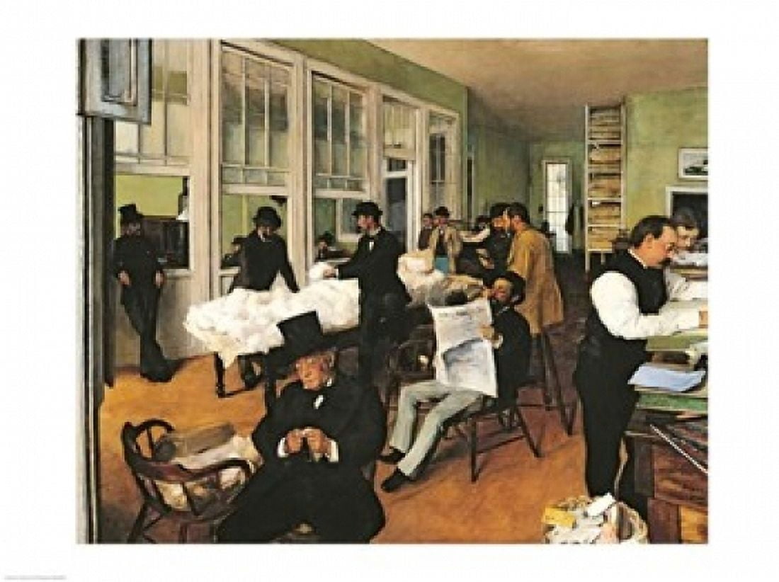 Posterazzi The Cotton Exchange New Orleans 1873 Canvas Art - Edgar Degas (36 x 24)