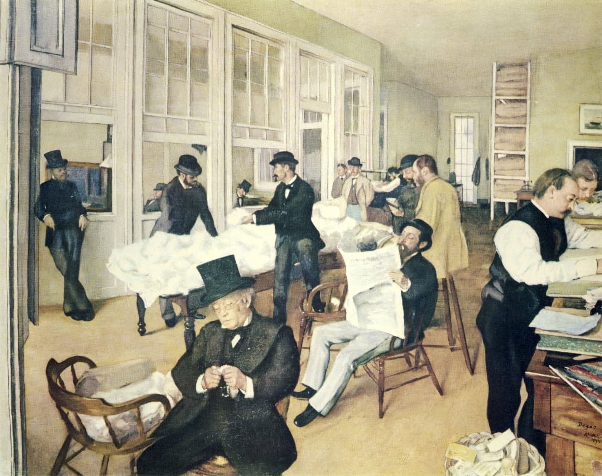 Posterazzi The Cotton Market New Orleans 1873 Canvas Art - Edgar Degas (24 x 36)