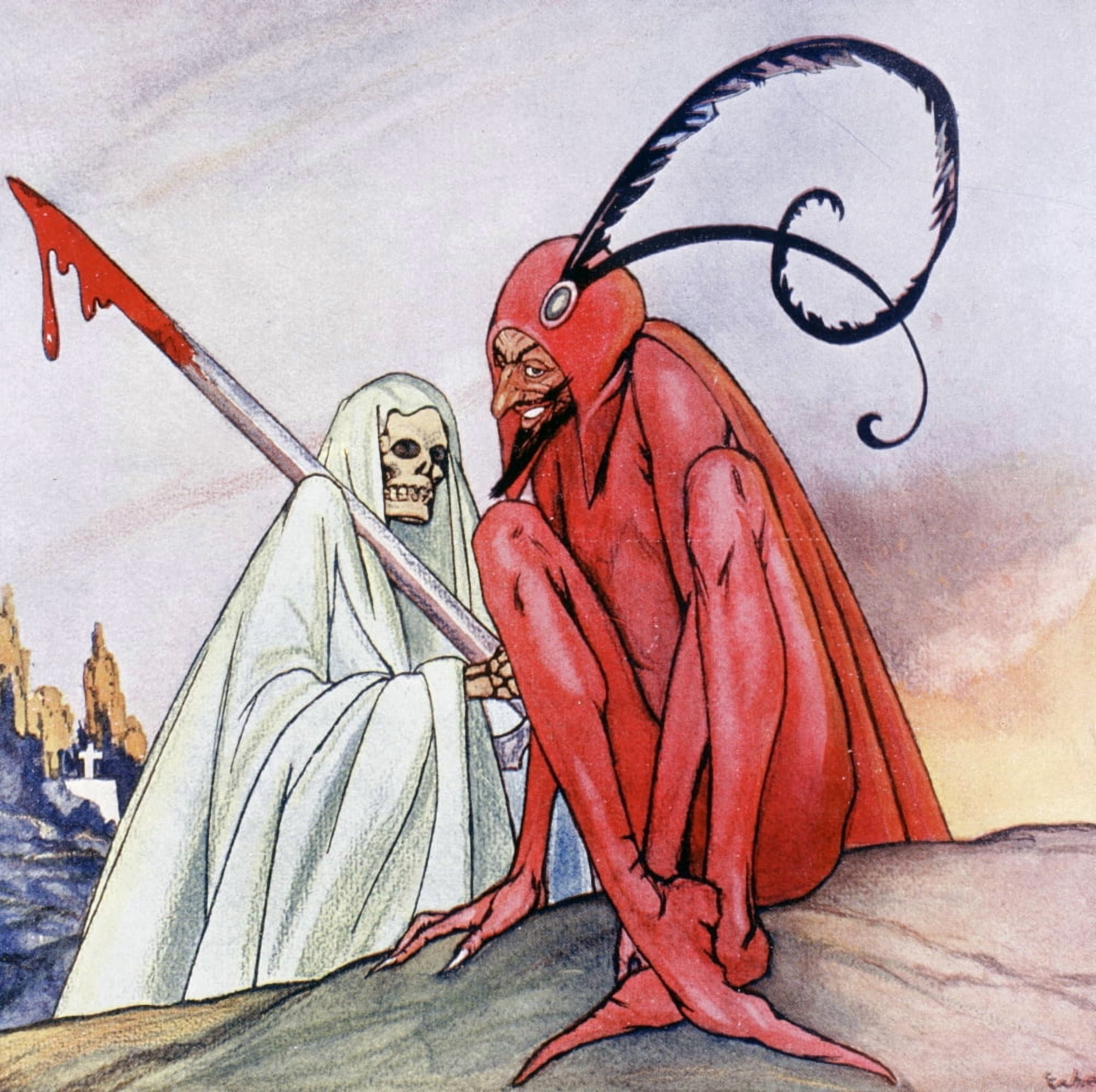 Posterazzi The Devil And Death Illustration By Echea From La Esfera 1914 Canvas Art - Ken Welsh Design Pics (24 x 24)