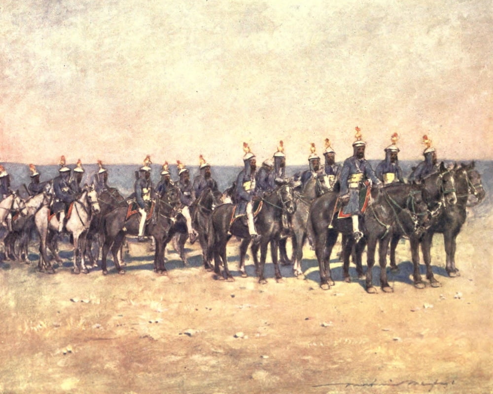 Posterazzi The Durbar 1903 Armoured horsemen of Kishengarh Canvas Art - Mortimer Menpes (24 x 36)