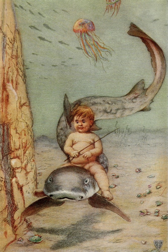 Posterazzi The Great Sea Horse 1909 Astride the dog-fish Canvas Art - John Elliott (24 x 36)