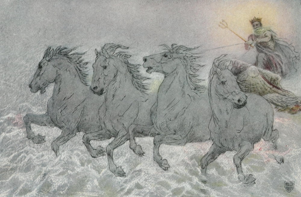 Posterazzi The Great Sea Horse 1909 Neptune drove in his chariot Canvas Art - John Elliott (24 x 36)