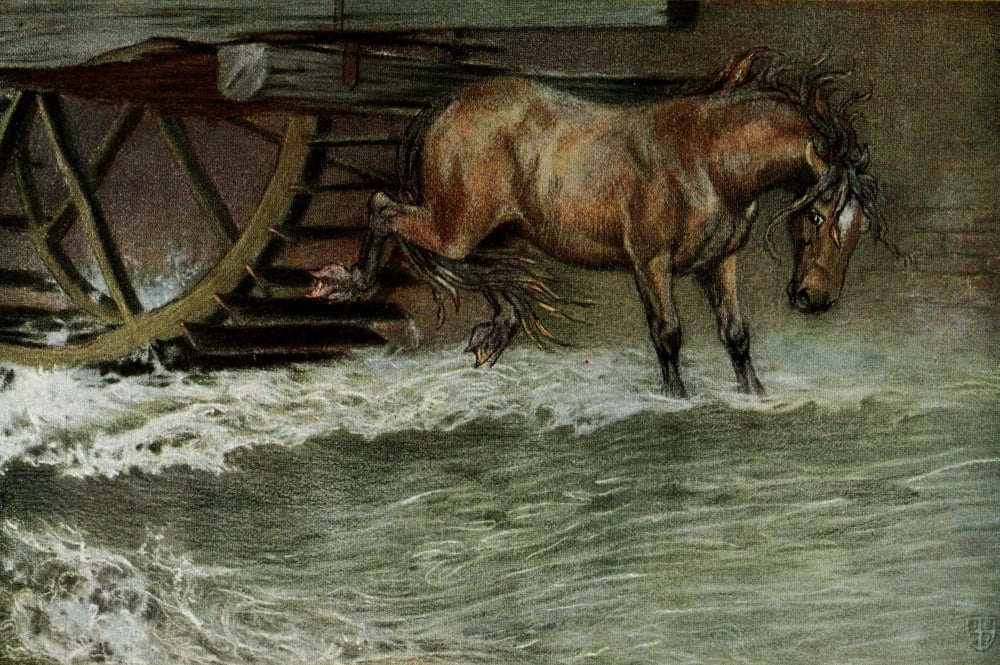 Posterazzi The Great Sea Horse 1909 Walking in the surf Canvas Art - John Elliott (24 x 36)