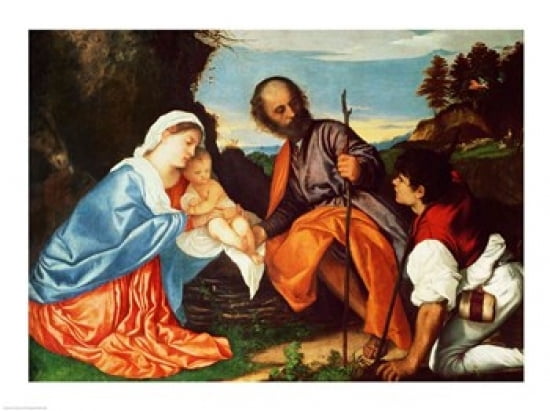 Posterazzi The Holy Family and a Shepherd Canvas Art - Titian (36 x 24)