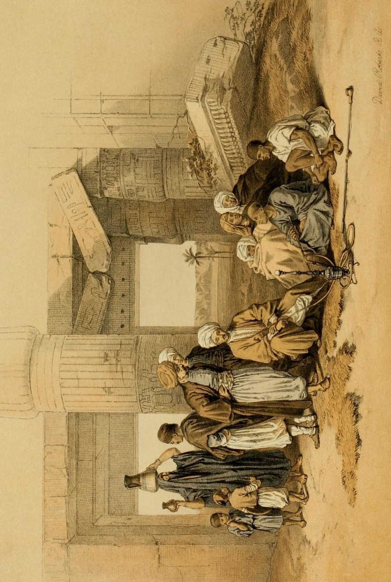 Posterazzi The Holy Land 1855 Group at the entrace to the Temple of Amun Goorna Canvas Art - David Roberts (24 x 36)