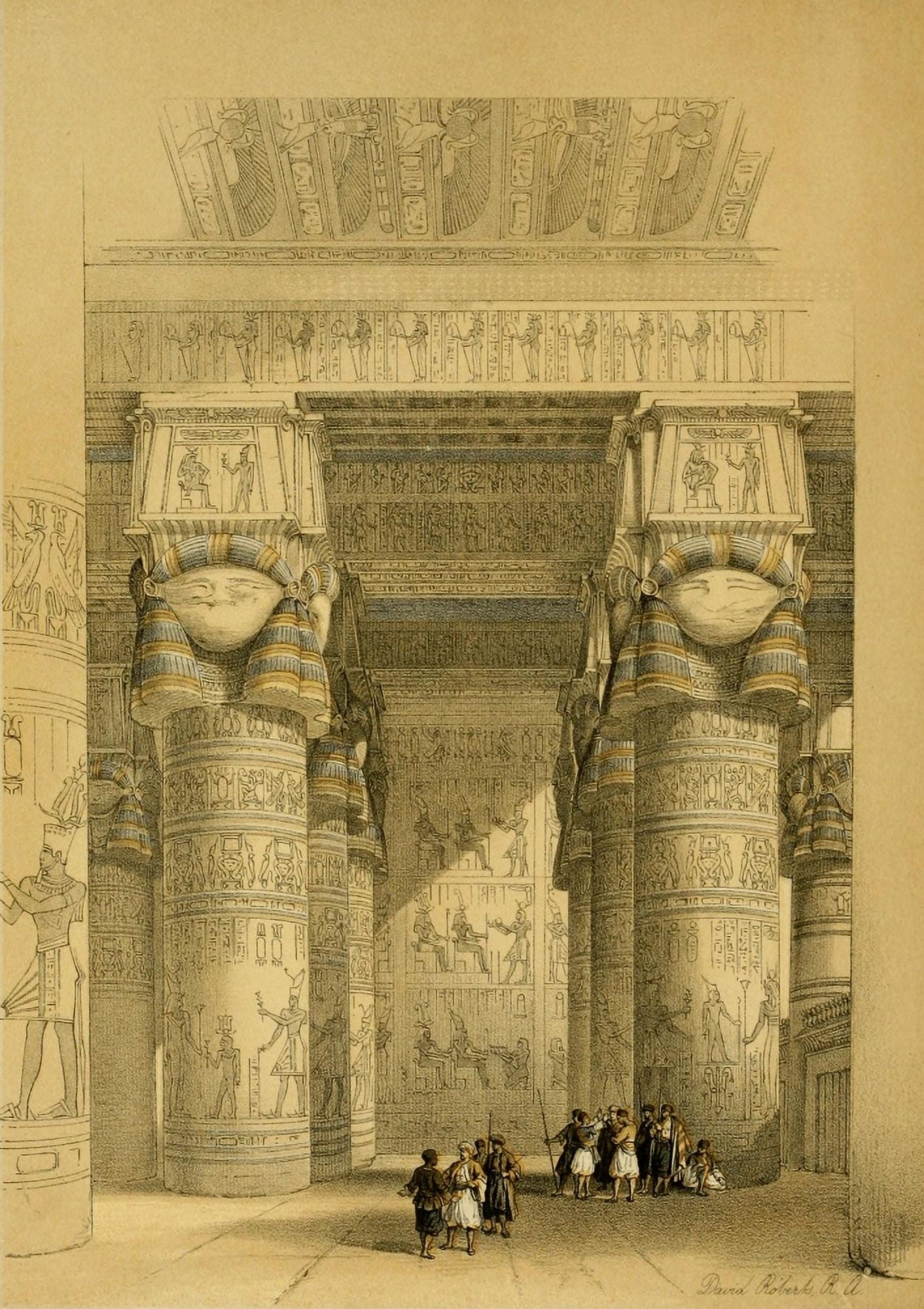 Posterazzi The Holy Land 1855 View from under the portico of the Temple of Dendera Canvas Art - David Roberts (24 x 36)
