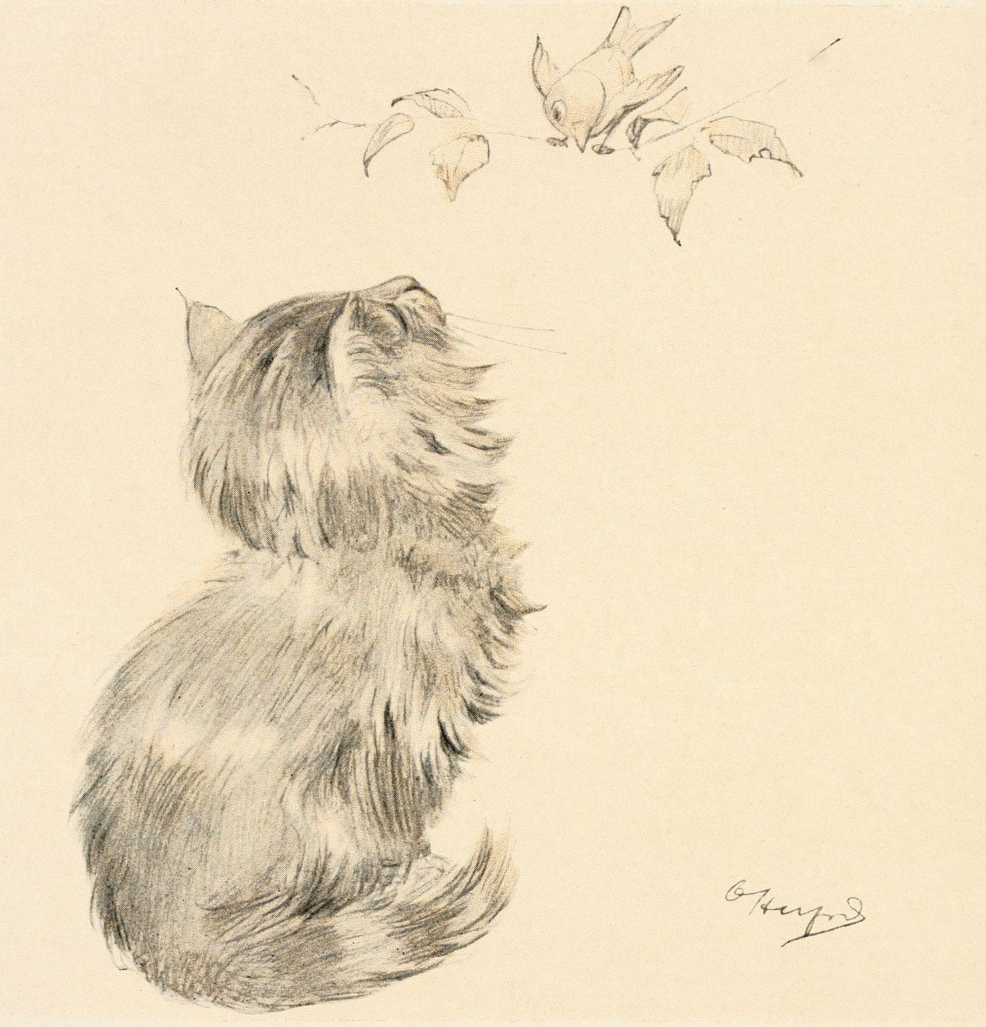 Posterazzi The Kittens Garden of Verses 1911 Bird-watching Canvas Art - Oliver Herford (24 x 36)