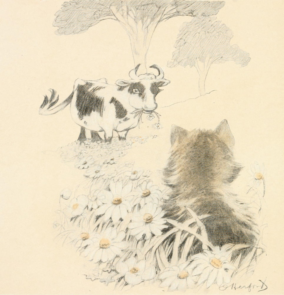 Posterazzi The Kittens Garden of Verses 1911 Cat & cow Canvas Art - Oliver Herford (24 x 36)