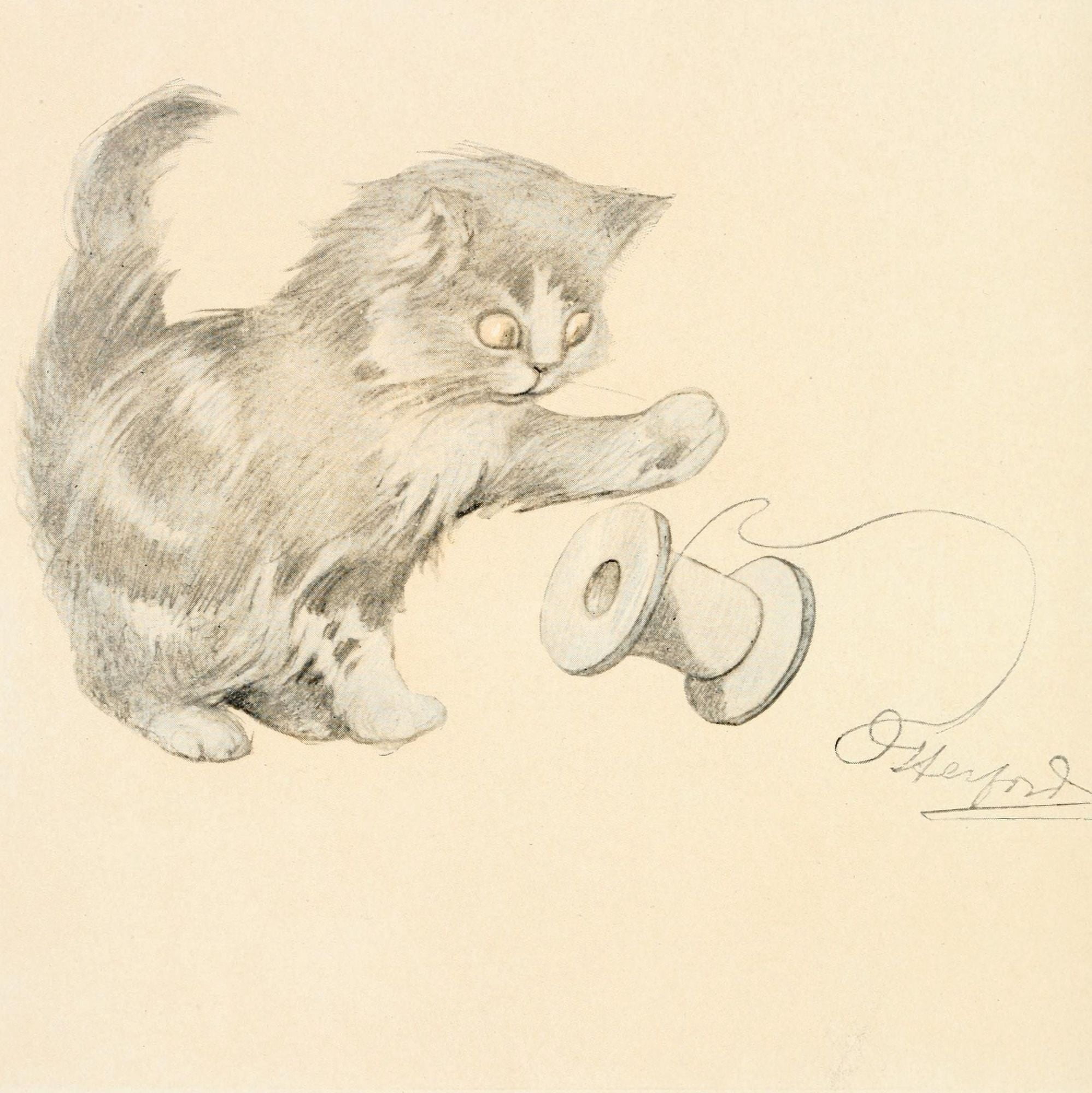 Posterazzi The Kittens Garden of Verses 1911 Cat with cotton-reel Canvas Art - Oliver Herford (24 x 36)