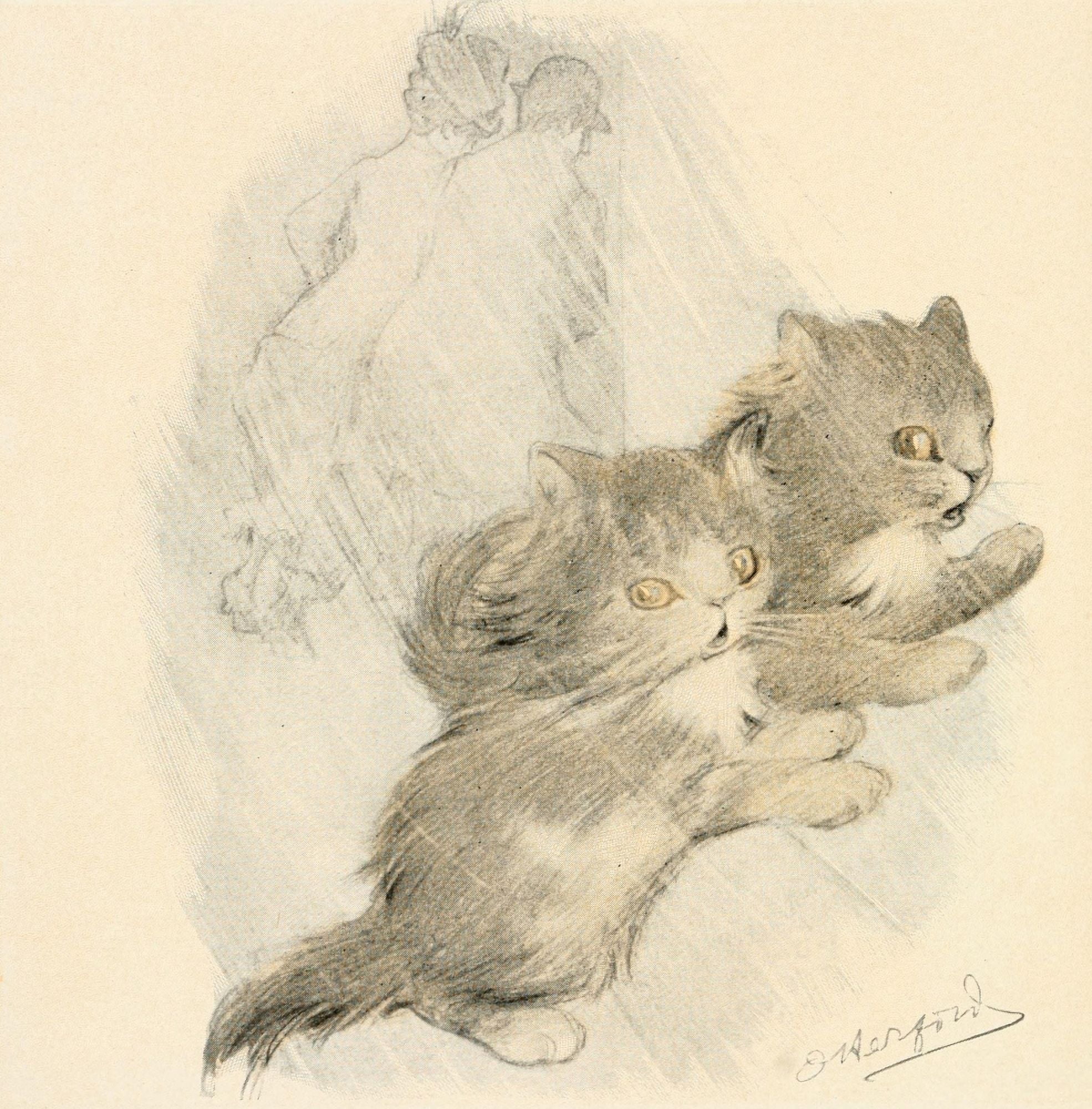 Posterazzi The Kittens Garden of Verses 1911 Cats in rain Canvas Art - Oliver Herford (24 x 36)