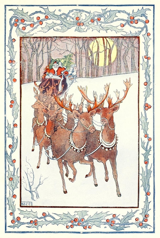 Posterazzi The Life and Adventures of Santa Claus 1902 Santa & reindeer Canvas Art - Mary Cowles Clark (24 x 36)
