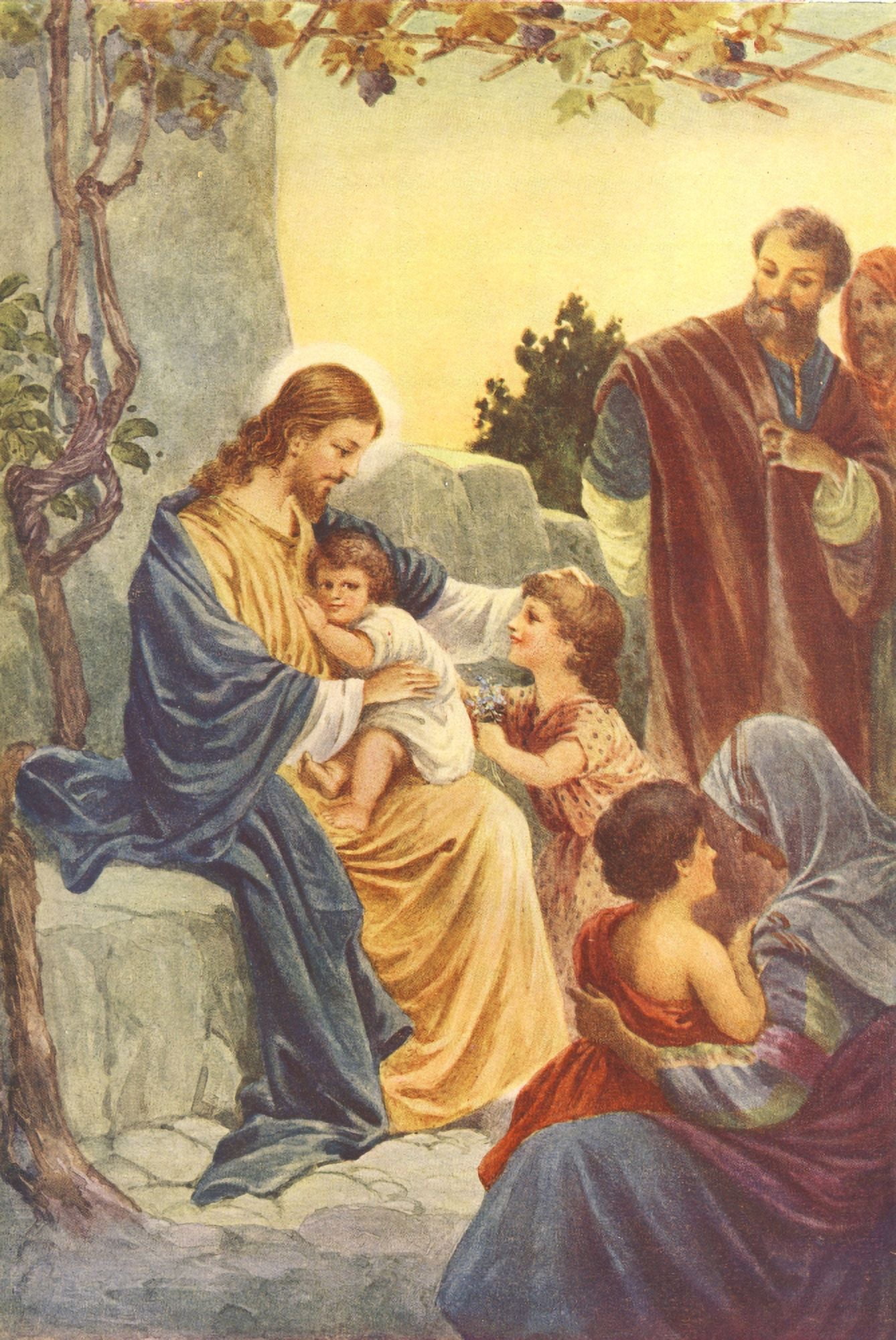 Posterazzi The Life of Jesus c1930 Suffer little children to come unto me Canvas Art - WJ Gibbs (24 x 36)