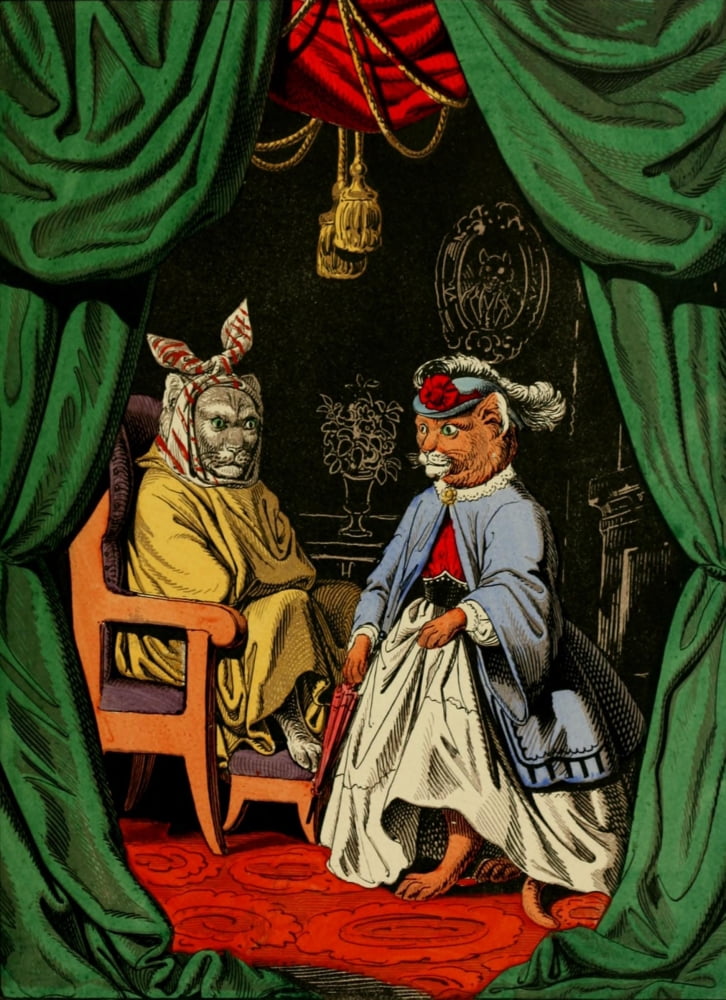Posterazzi The Little Pussy-cats 1870 Visit by Miss Mewler Canvas Art - Edmund Evans (24 x 36)