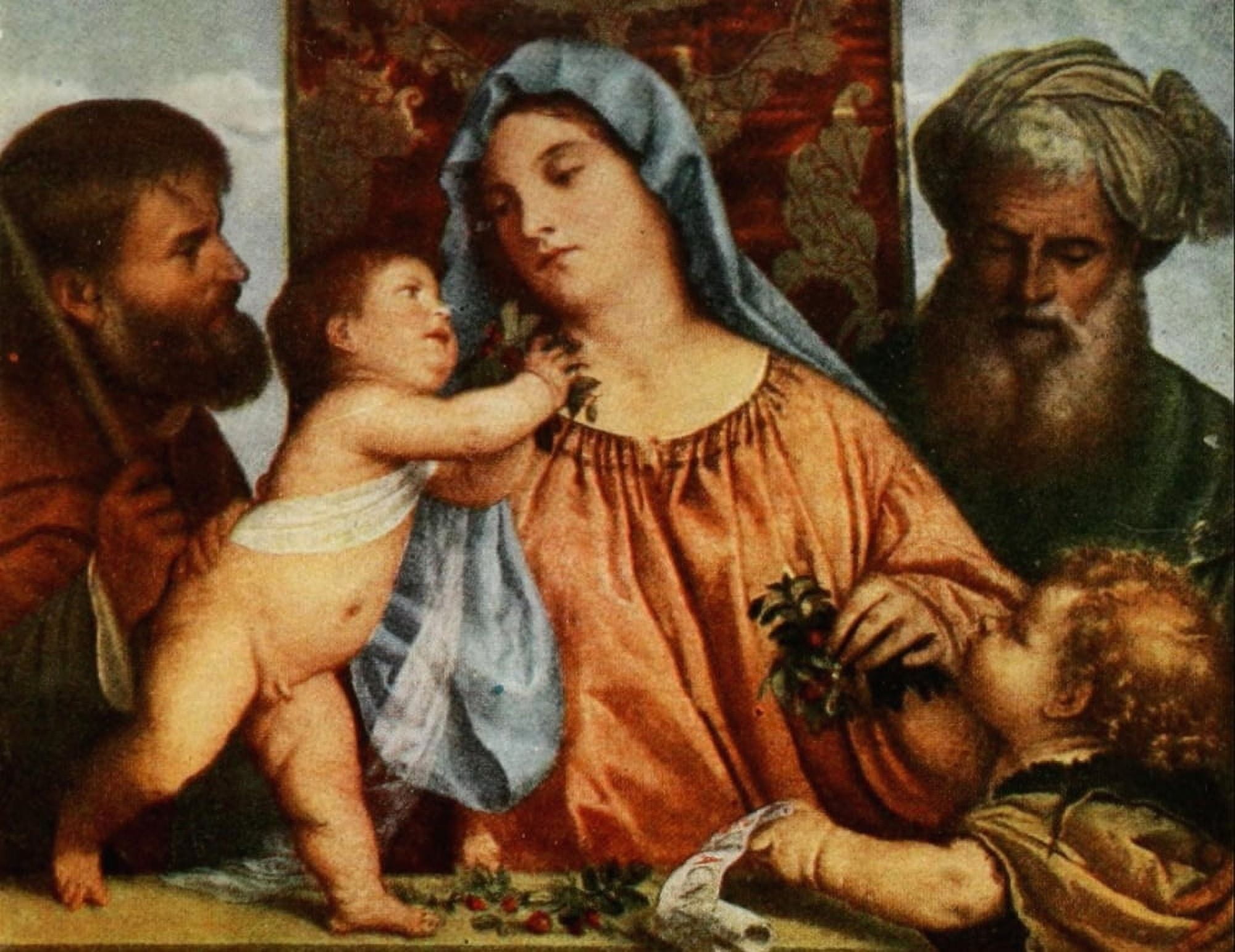 Posterazzi The Madonna of the cherries Titian 1908 Canvas Art - Titian (24 x 36)