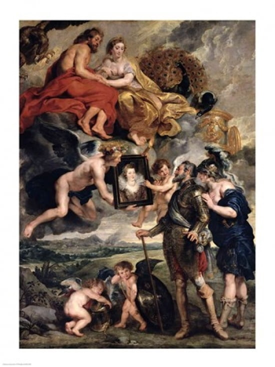 Posterazzi The Medici Cycle Henri IV Receiving the Portrait of Marie de Medici Canvas Art - Peter Paul Rubens (24 x 36)