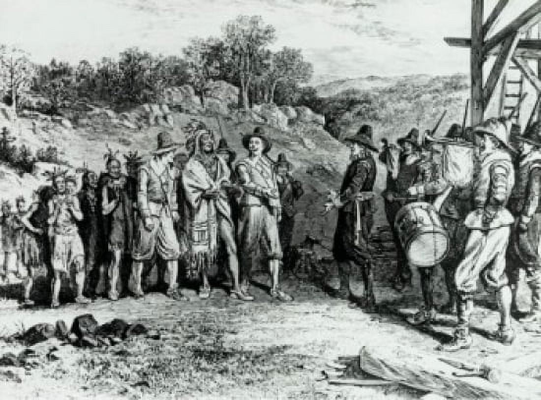 Posterazzi The Pilgrims Receiving Massasoit 1621 American History Canvas Art -  (24 x 36)