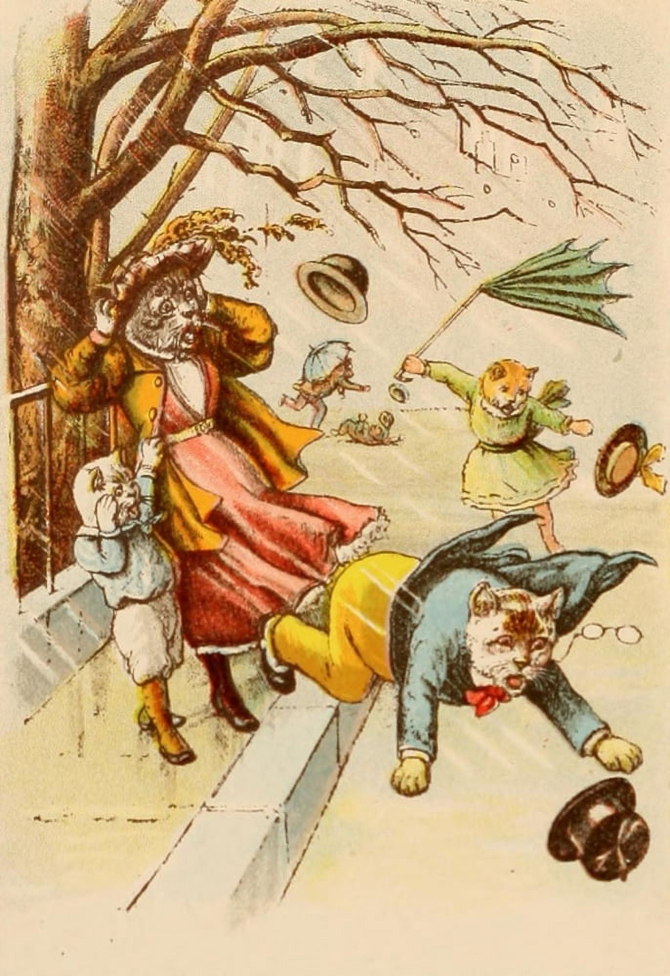 Posterazzi The Pillar-Box 1905 Anthropomorphic Cats Windy Day Canvas Art - Unknown (24 x 36)
