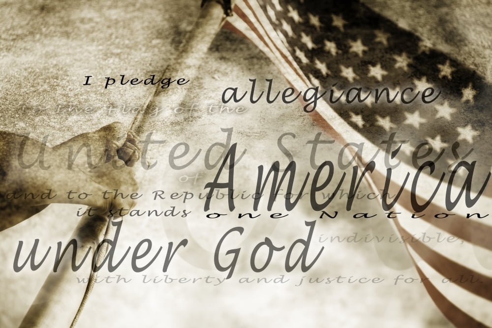 Posterazzi The Pledge Of Allegiance And An American Flag Canvas Art - Chris and Kate Knorr Design Pics (36 x 24)