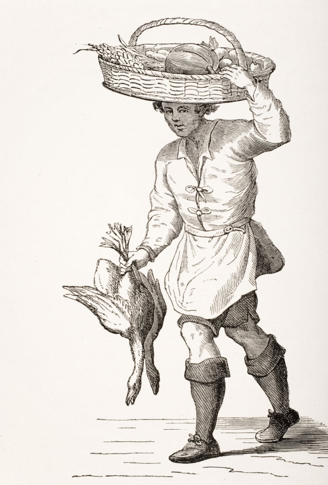 Posterazzi The Poultry Dealer 19Th Century Copy Of 16Th Century Woodcut By Cesare Vecellio Canvas Art - Ken Welsh  Design Pics (24 x 34)