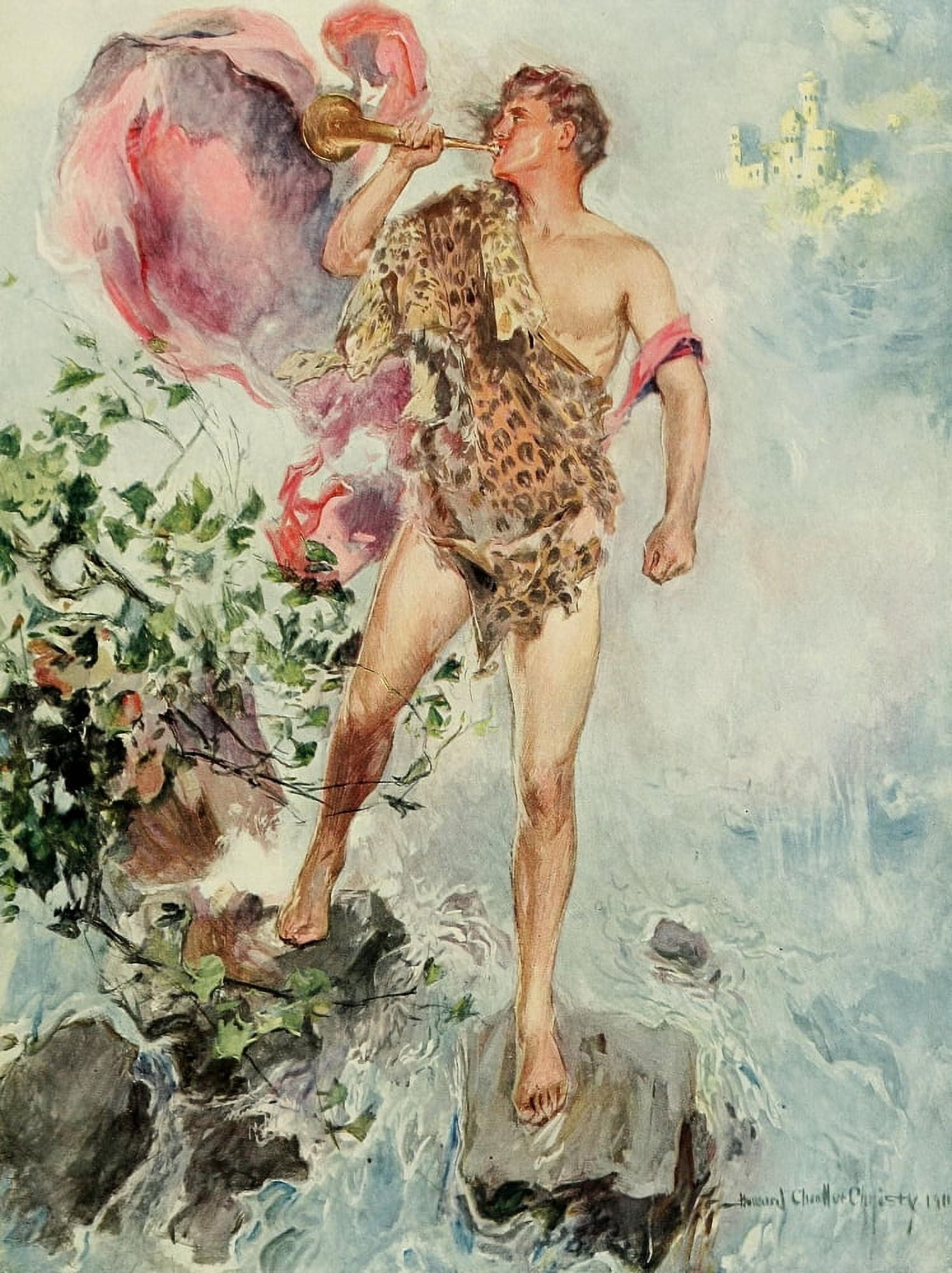 Posterazzi The Princess 1911 Man in leopard-skin Canvas Art - Howard Chandler Christy (24 x 36)