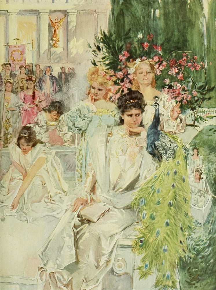 Posterazzi The Princess 1911 Princess & Peacock Canvas Art - Howard Chandler Christy (24 x 36)