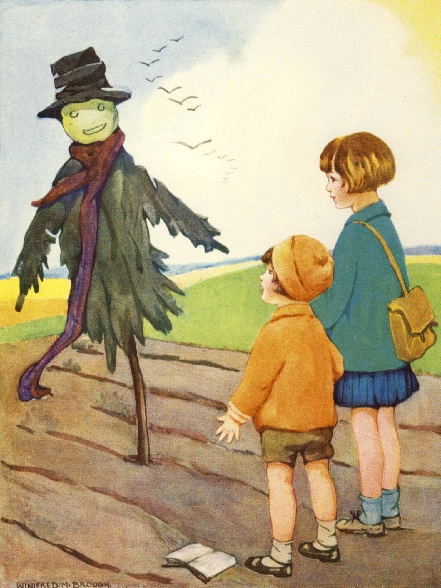 Posterazzi The Prize for Girls and Boys 1920s Children & Scarecrow Canvas Art - Winifred M Brough (24 x 36)