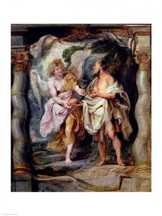 Posterazzi The Prophet Elijah and the Angel in the Wilderness Canvas Art - Peter Paul Rubens (24 x 36)