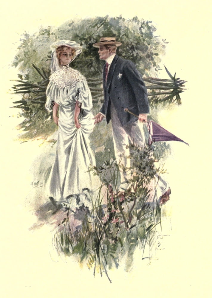 Posterazzi The Purple Parasol 1907 Strolling couple Canvas Art - Harrison Fisher (24 x 36)