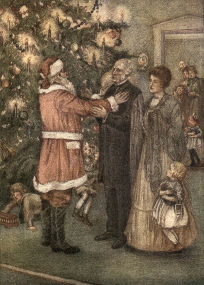 Posterazzi The Romance of a Christmas Card 1916 Santa Canvas Art - Alice Ercle Hunt (24 x 36)