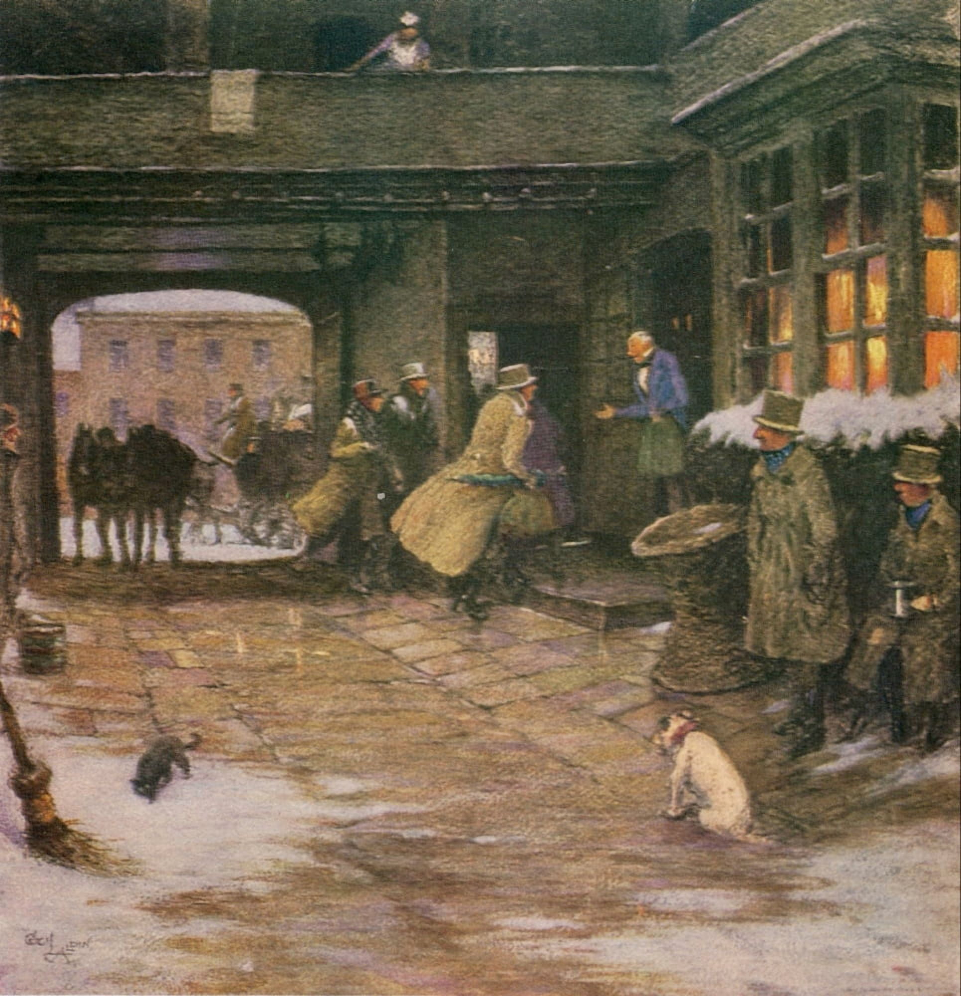 Posterazzi The Romance of the Road 1933 Christmas at the inn Canvas Art - Cecil Aldin (24 x 36)