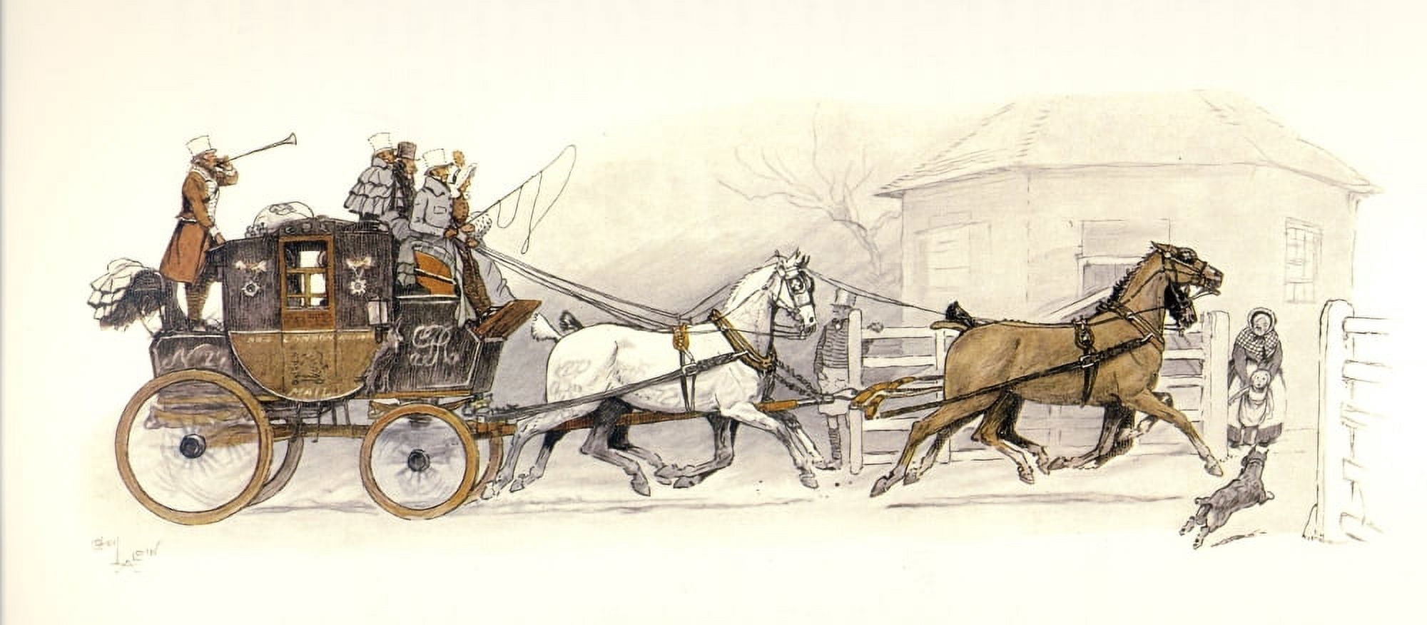 Posterazzi The Romance of the Road 1933 Stagecoach Canvas Art - Cecil Aldin (24 x 36)