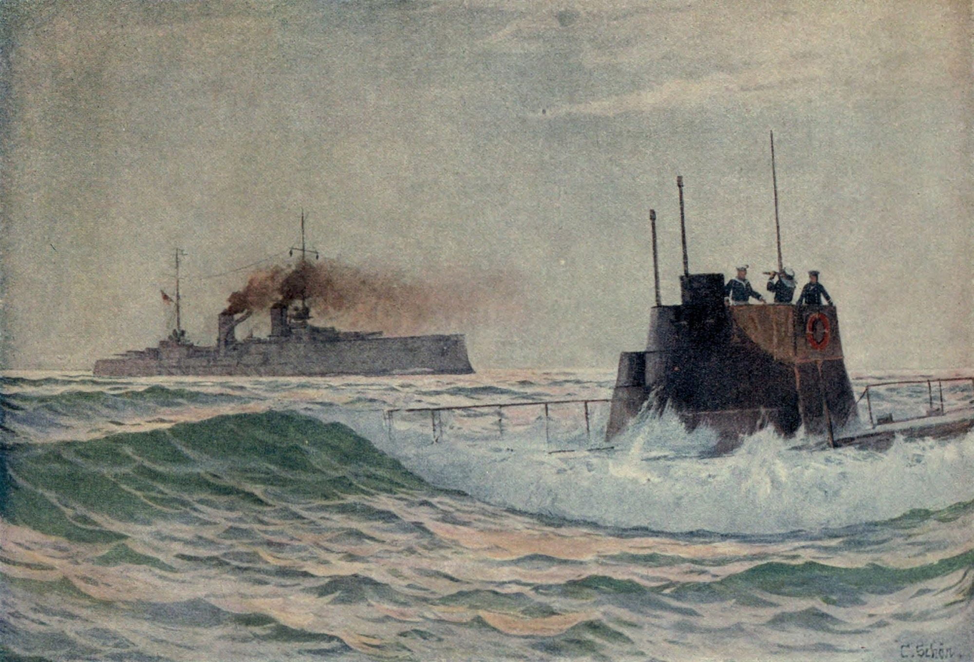 Posterazzi The Second Phase of the Great War 1915 A German submarine Canvas Art - Carl Schon (24 x 36)