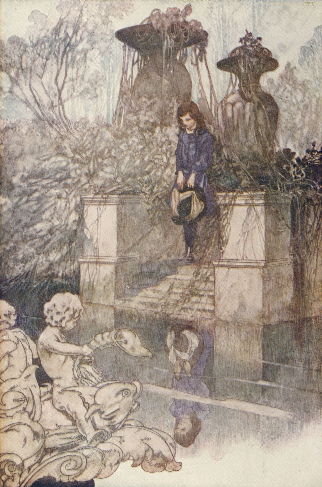 Posterazzi The Secret Garden 1911 There were trees and a large pool Canvas Art - Charles Robinson (24 x 36)