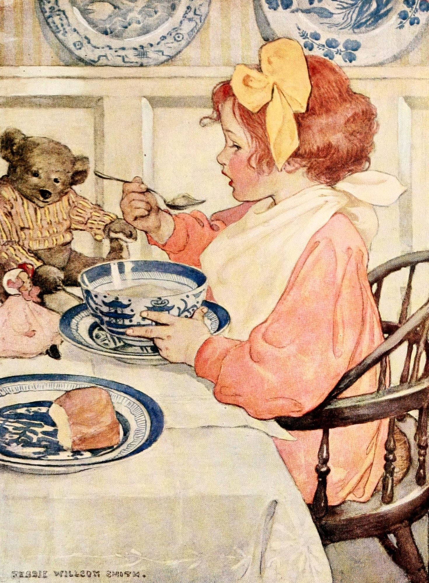 Posterazzi The Seven Ages of Childhood 1909 Greedy taste for porridge Canvas Art - Jessie Willcox Smith (24 x 36)