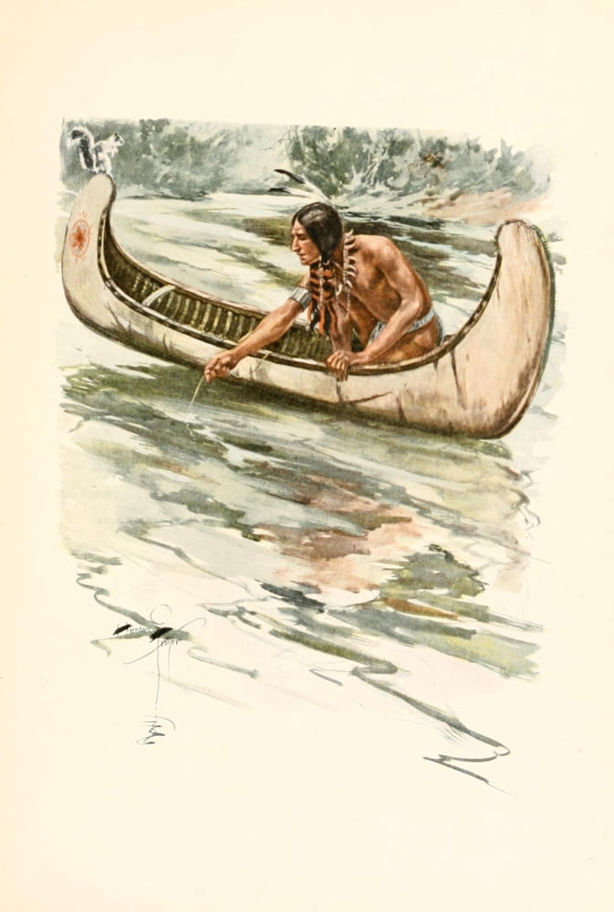 Posterazzi The Song of Hiawatha 1906 Red Indian canoe Canvas Art - Harrison Fisher (24 x 36)