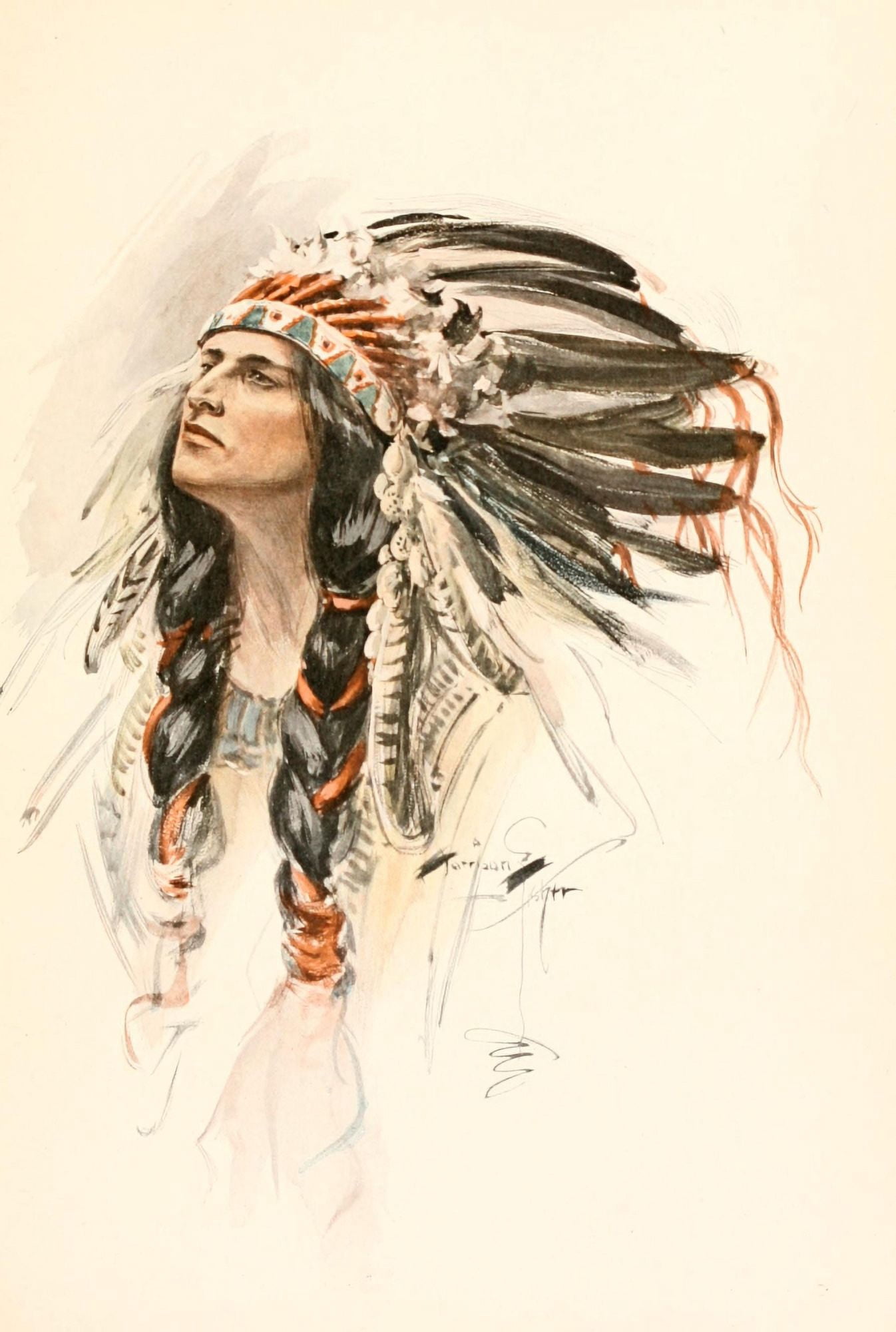 Posterazzi The Song of Hiawatha 1906 Red Indian with head-dress 2 Canvas Art - Harrison Fisher (24 x 36)