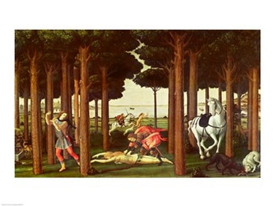Posterazzi The Story of Nastagio degli Onesti The Disembowelment of the Woman Pursued 1483-87 Canvas Art - Sandro Botticelli (36 x 24)