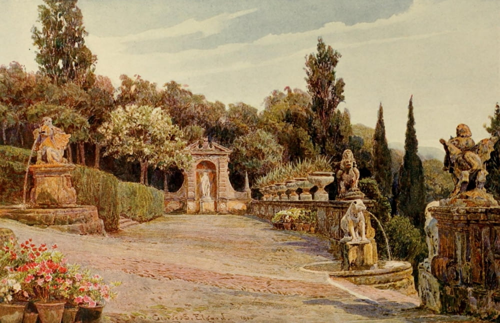 Posterazzi The Studio 1904 Upper Terrace Villa Imperiale Genoa Canvas Art - George S Elgood (24 x 36)