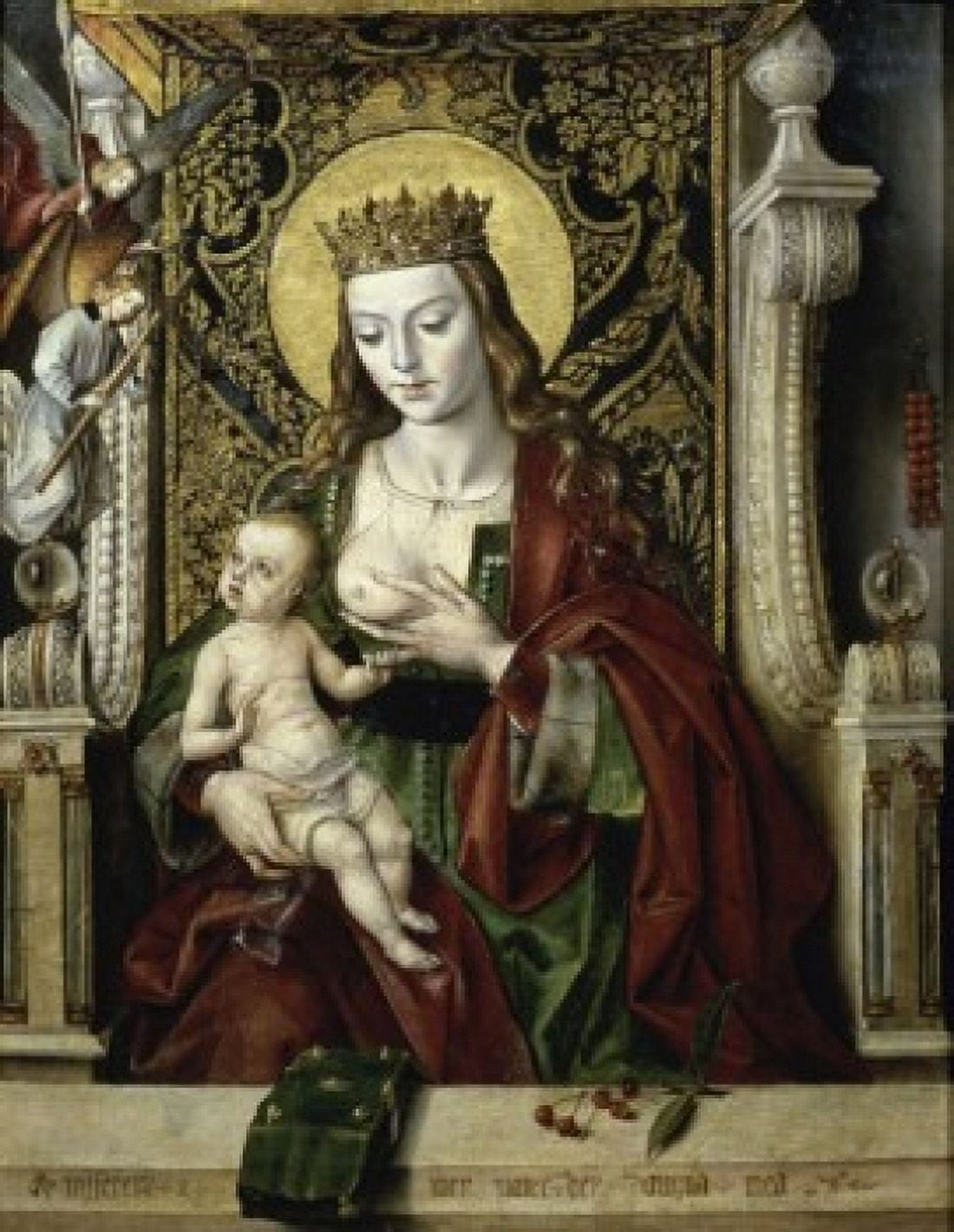 Posterazzi The Virgin Nursing the Child Pedro Berruguete (ca 1450-1504 Spanish) Private Collection Madrid Canvas Art - Pedro Berruguete (24 x 36)