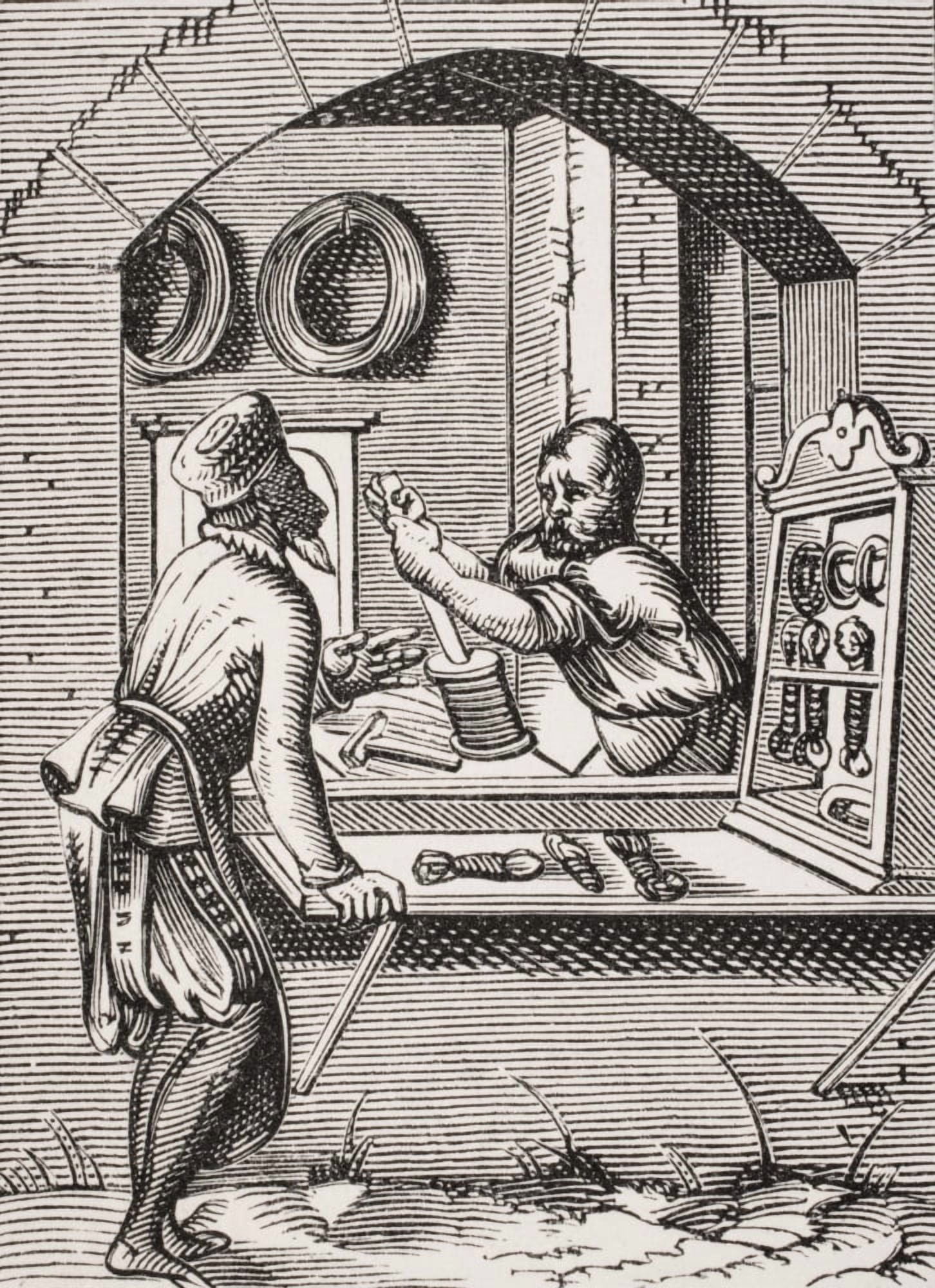Posterazzi The Wire Worker 19Th Century Reproduction Of 16Th Century Woodcut By Jost Amman Canvas Art - Ken Welsh Design Pics (24 x 34)