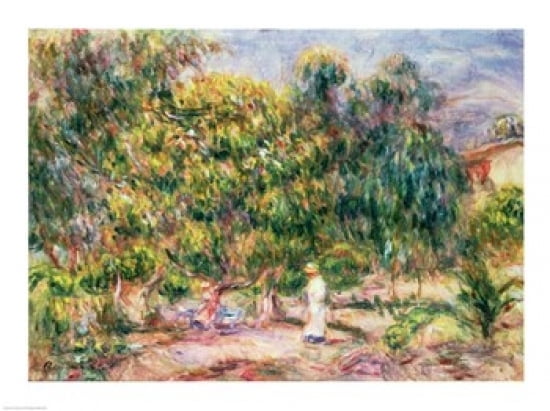 Posterazzi The woman in white in the garden of Les Colettes 1915 Canvas Art - Pierre-Auguste Renoir (36 x 24)
